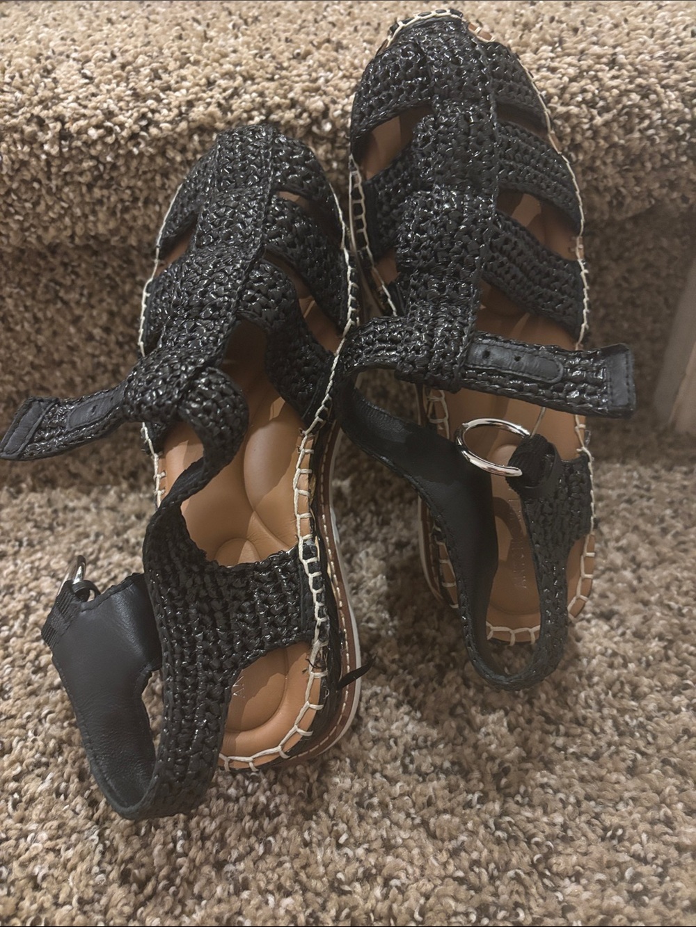 ANTONIO MELANI Black Woven Leather Sandals with Buckle Strap